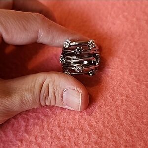 Ring Art Deco Stainless Steel Boho Bohemian  Silver Color 3 Inches Around